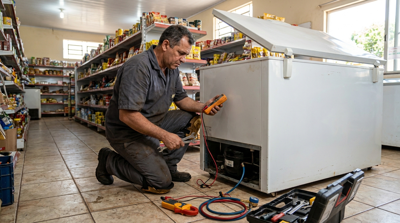 Substituição de termostato de freezer em visita técnica em Campo Grande‑MS